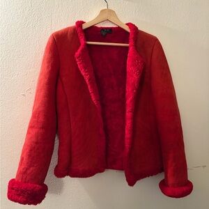 BCBG Red Genuine Shearling Fur Lined Jacket